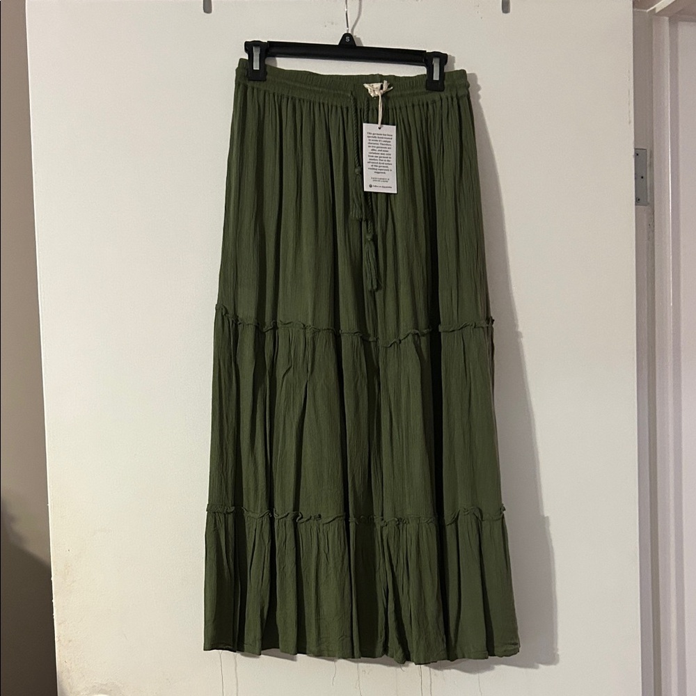 Gypsy Blue Olive Green Peasant Maxi Skirt Size Small NWT